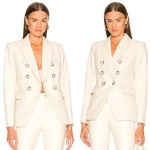 Veronica Beard Miller Dickey Jacket Size 2 in Ecru Faux Leather Double-breasted